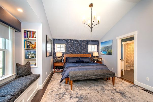 Bedroom, Chandelier, Interior, Recessed Lighting, Wood Texture Flooring