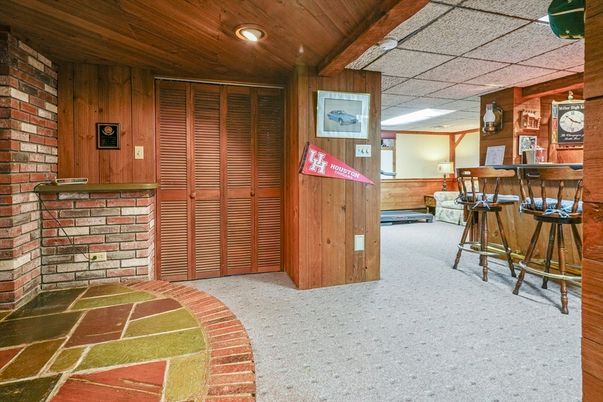Interior, Recessed Lighting, Stone Walls, Wooden Ceilings, Wooden Walls