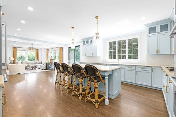 Interior, Kitchen, Living room, Pendant Lights, Recessed Lighting, Wood Texture Flooring