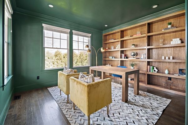 Home Office, Interior, Recessed Lighting, Wood Texture Flooring