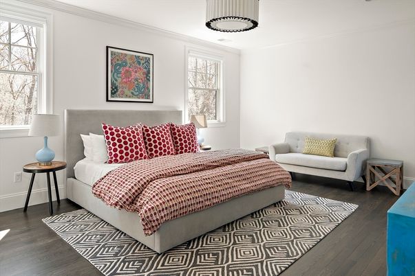 Bedroom, Interior, Pendant Lights, Wood Texture Flooring