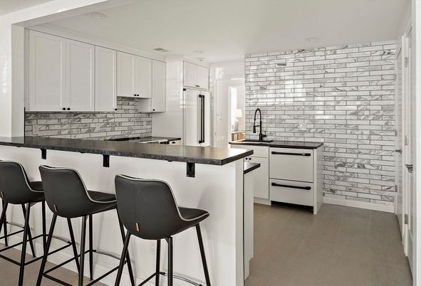 Interior, Kitchen, Recessed Lighting, Stone Walls