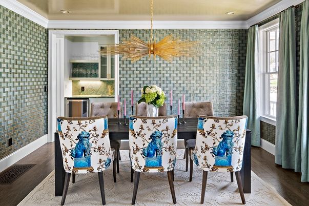 Dining room, Interior, Pendant Lights, Recessed Lighting, Wood Texture Flooring
