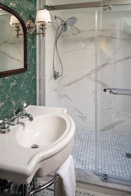 Bathroom, Glass Shower, Interior, Marble Walls