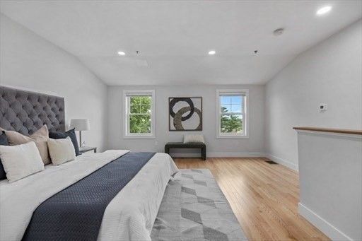 Bedroom, Interior, Recessed Lighting, Wood Texture Flooring