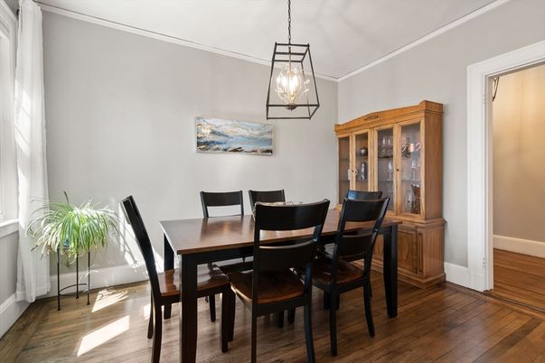 Dining room, Interior, Pendant Lights, Wood Texture Flooring