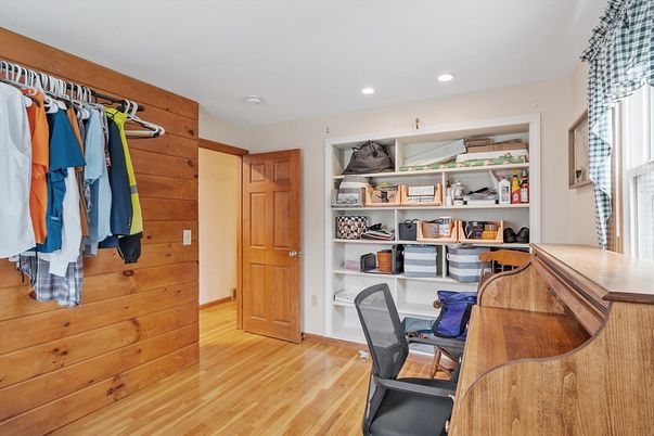 Interior, Recessed Lighting, Walk-in Closets, Wood Texture Flooring, Wooden Walls
