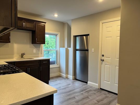 Interior, Kitchen, Recessed Lighting, Wood Texture Flooring