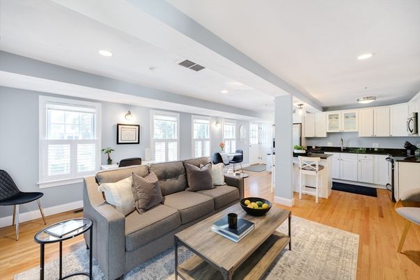 Interior, Kitchen, Living room, Recessed Lighting, Wood Texture Flooring