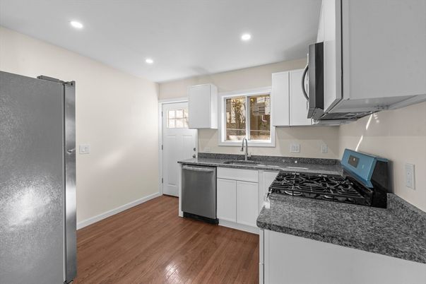 Interior, Kitchen, Recessed Lighting, Wood Texture Flooring