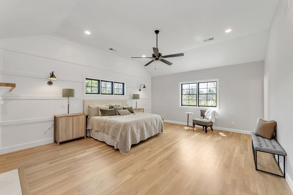Bedroom, Interior, Recessed Lighting, Wood Texture Flooring