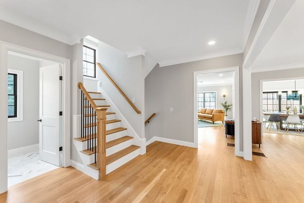 Dining room, Interior, Recessed Lighting, Wood Texture Flooring