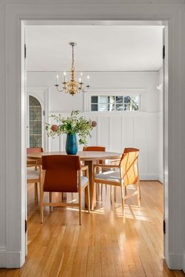Chandelier, Dining room, Interior, Wood Texture Flooring