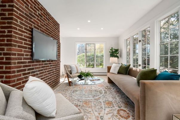 Interior, Living room, Recessed Lighting, Stone Walls