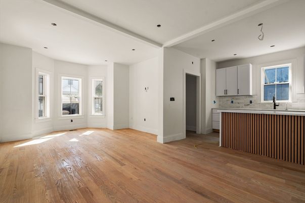 Empty room, Interior, Kitchen, Recessed Lighting, Wood Texture Flooring