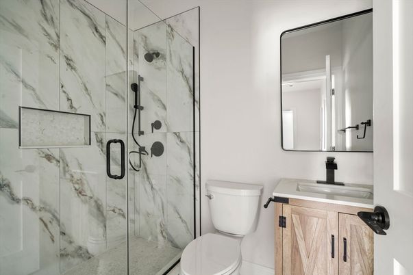 Bathroom, Glass Shower, Interior, Marble Walls
