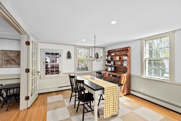 Chandelier, Dining room, Interior, Recessed Lighting, Wood Texture Flooring