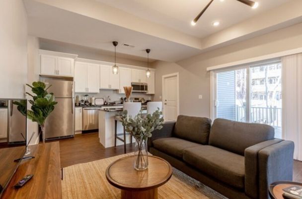 Interior, Kitchen, Living room, Pendant Lights, Recessed Lighting, Stainless Steel Appliances, Wood Texture Flooring