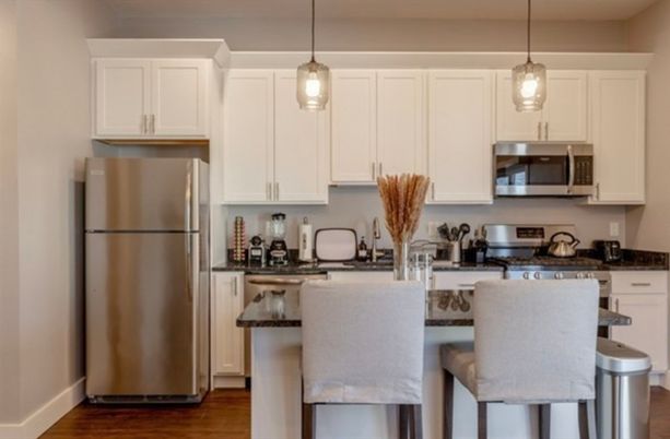 Interior, Kitchen, Pendant Lights, Stainless Steel Appliances, Wood Texture Flooring