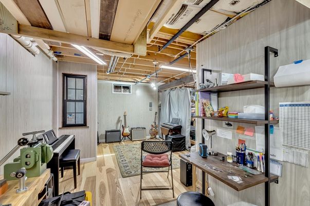 Home Office, Interior, Piano, Wooden Beams, Wood Texture Flooring