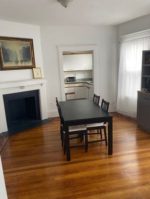 Dining room, Fireplace, Interior, Kitchen, Wood Texture Flooring