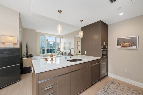 Interior, Kitchen, Pendant Lights, Recessed Lighting, Wood Texture Flooring