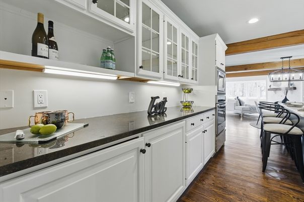 Interior, Kitchen, Pendant Lights, Recessed Lighting, Wooden Beams, Wood Texture Flooring