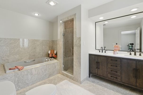 Bathroom, Dual Sink Vanities, Glass Shower, Interior, Recessed Lighting
