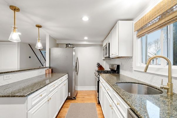 Interior, Kitchen, Pendant Lights, Recessed Lighting, Wood Texture Flooring