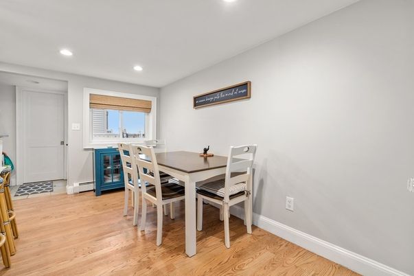 Dining room, Interior, Recessed Lighting, Wood Texture Flooring