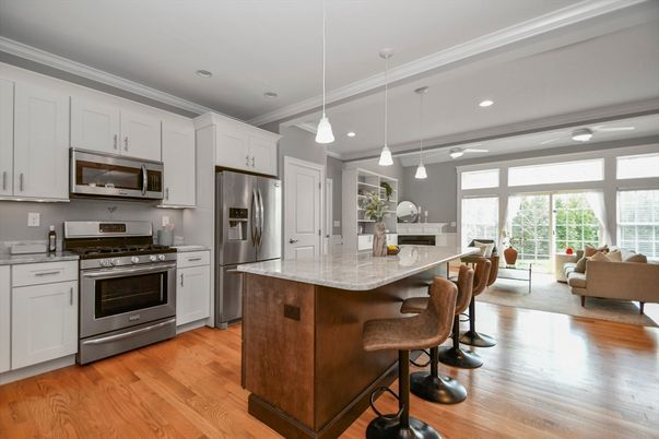 Interior, Kitchen, Living room, Pendant Lights, Recessed Lighting, Stainless Steel Appliances, Wood Texture Flooring
