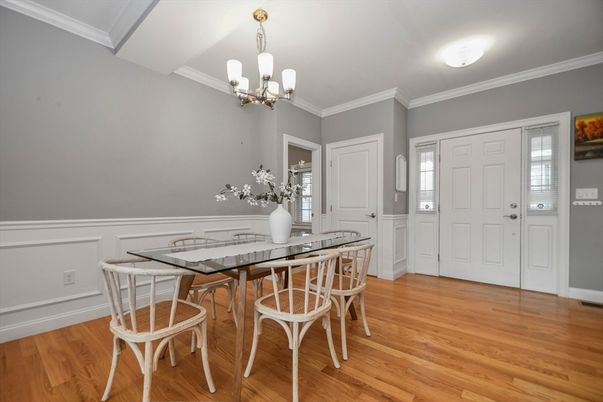 Chandelier, Dining room, Interior, Wood Texture Flooring