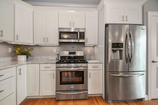 Interior, Kitchen, Stainless Steel Appliances, Wood Texture Flooring