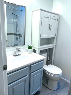 Bathroom, Glass Shower, Interior, Wood Texture Flooring