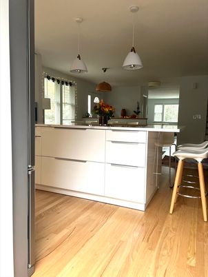 Interior, Kitchen, Pendant Lights, Wood Texture Flooring