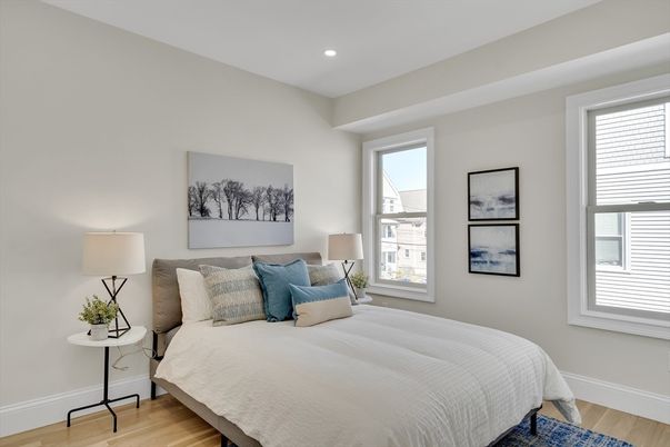 Bedroom, Interior, Recessed Lighting, Wood Texture Flooring