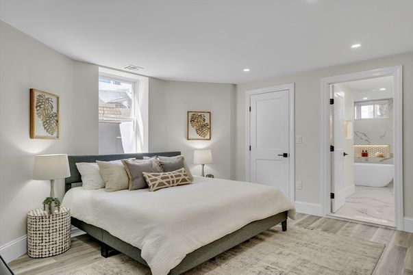 Bedroom, Interior, Marble, Recessed Lighting, Wood Texture Flooring