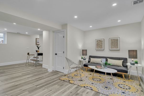 Interior, Living room, Recessed Lighting, Wood Texture Flooring
