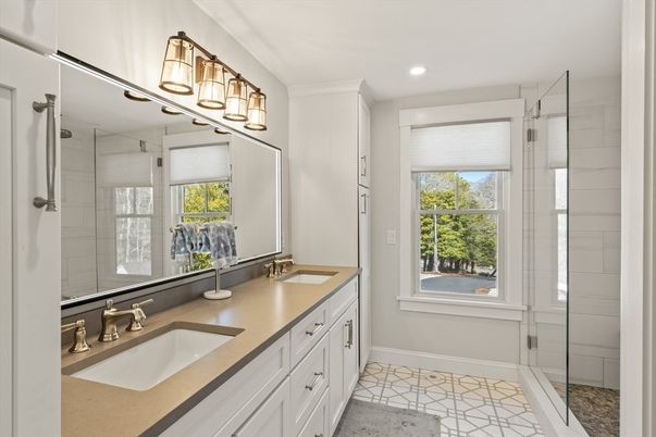 Bathroom, Dual Sink Vanities, Glass Shower, Interior, Recessed Lighting
