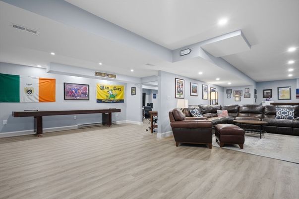 Game Room, Interior, Living room, Recessed Lighting, Wood Texture Flooring