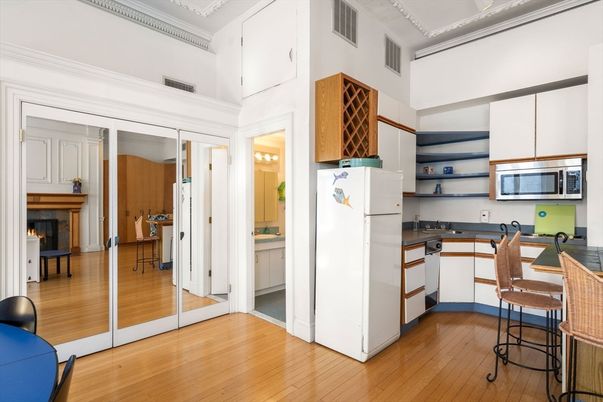 Fireplace, Interior, Kitchen, Wood Texture Flooring