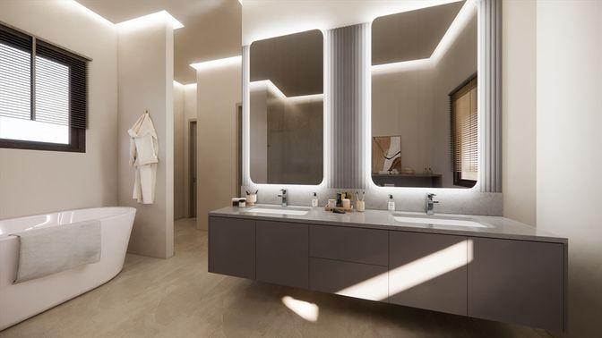 Bathroom, Dual Sink Vanities, Free Standing Baths, Interior