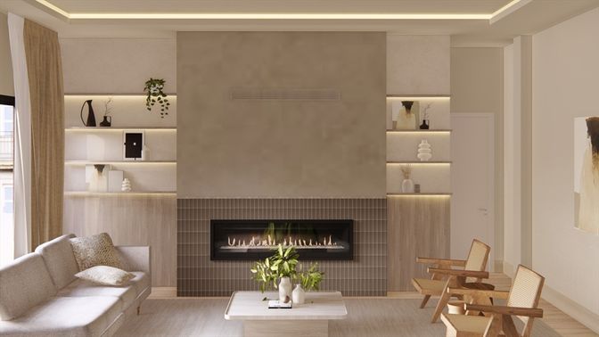 Fireplace, Interior, Wood Texture Flooring