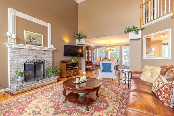 Chandelier, Dining room, Fireplace, Interior, Living room, Wood Texture Flooring