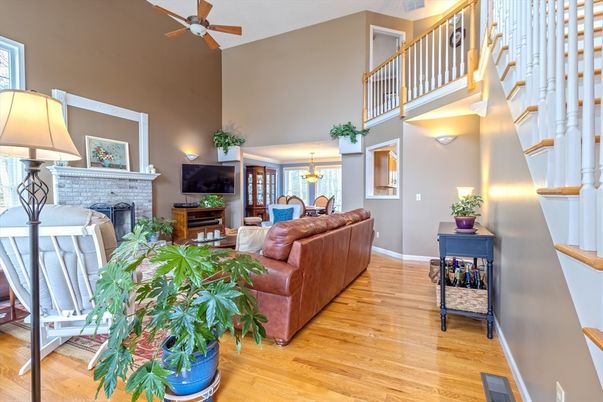 Dining room, Fireplace, Interior, Living room, Wood Texture Flooring