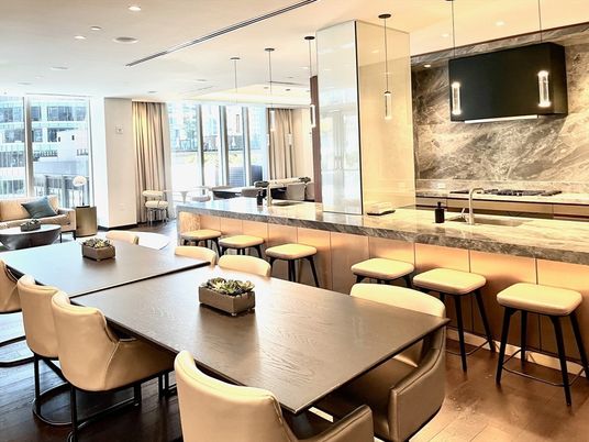 Dining room, Interior, Pendant Lights, Recessed Lighting, Wood Texture Flooring
