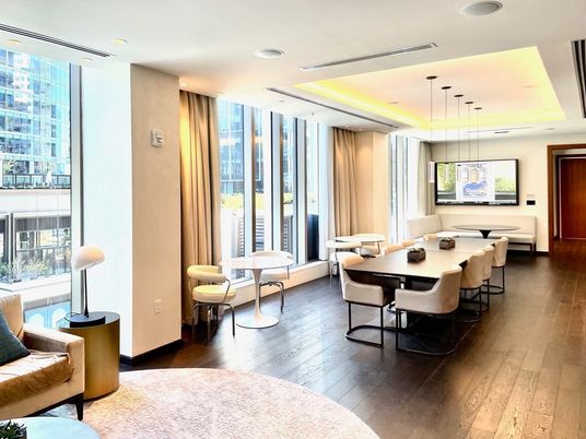 Dining room, Interior, Pendant Lights, Recessed Lighting, Wood Texture Flooring