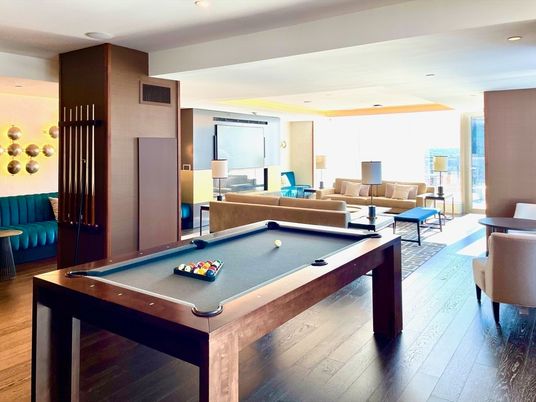 Billiard Table, Game Room, Interior, Living room, Recessed Lighting, Wood Texture Flooring
