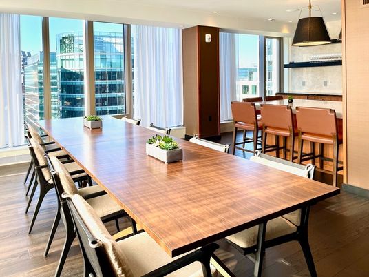 Dining room, Interior, Pendant Lights, Recessed Lighting, Wood Texture Flooring