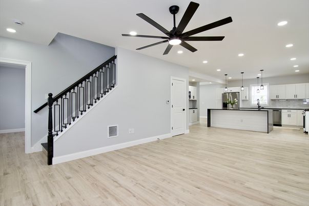 Interior, Kitchen, Pendant Lights, Recessed Lighting, Wood Texture Flooring